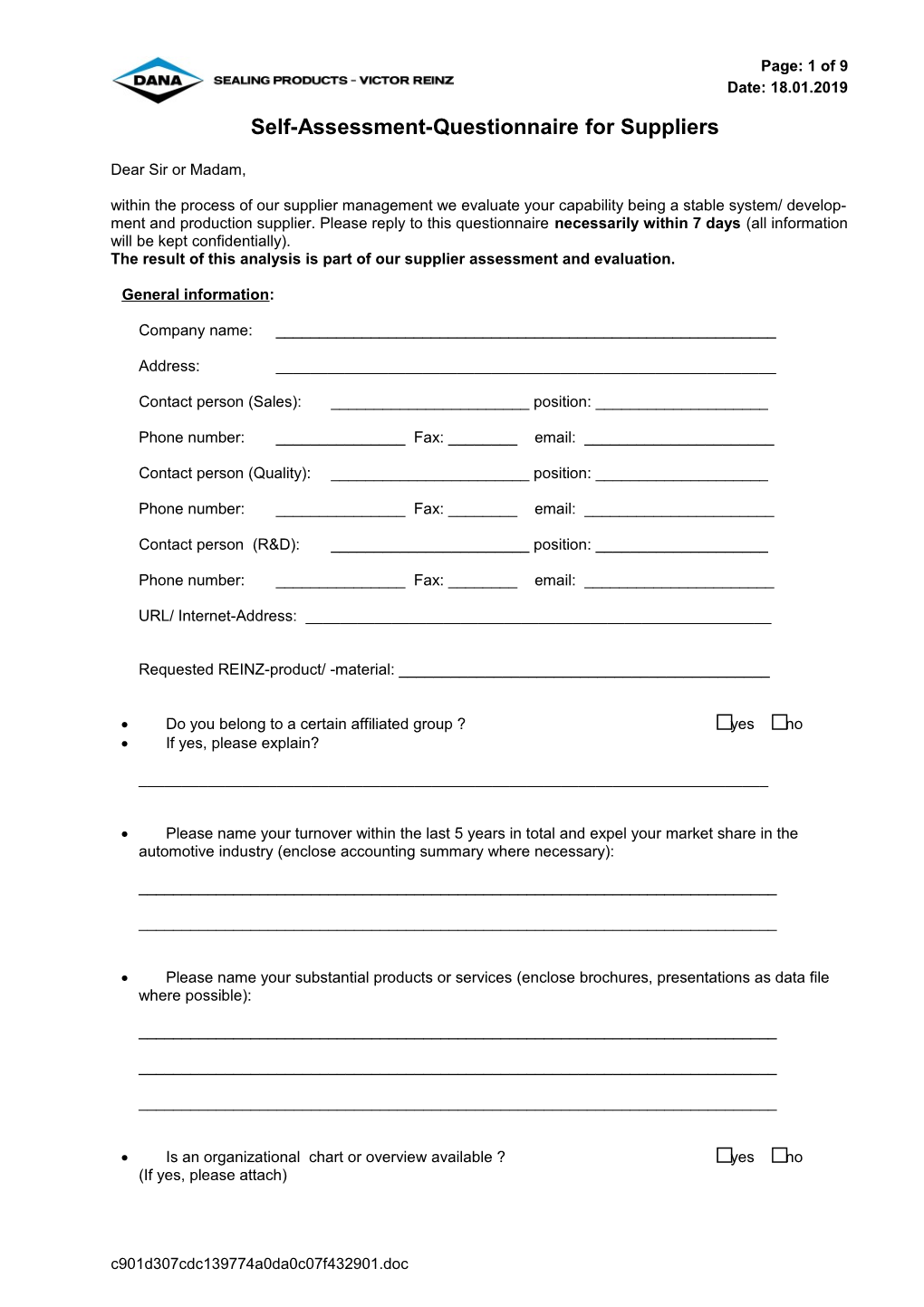 Self-Assessment-Questionnaire for Suppliers