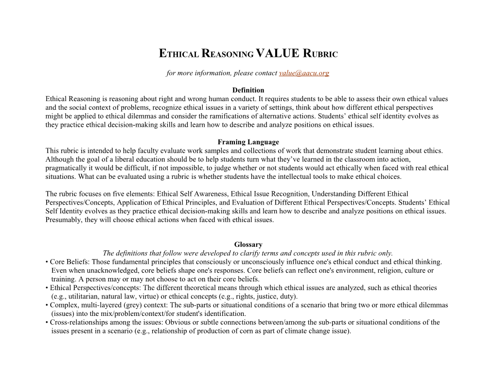 Ethical Reasoning Value Rubric