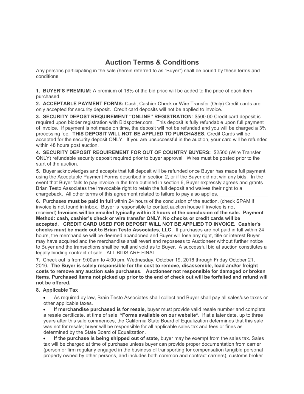 Auction Terms & Conditions