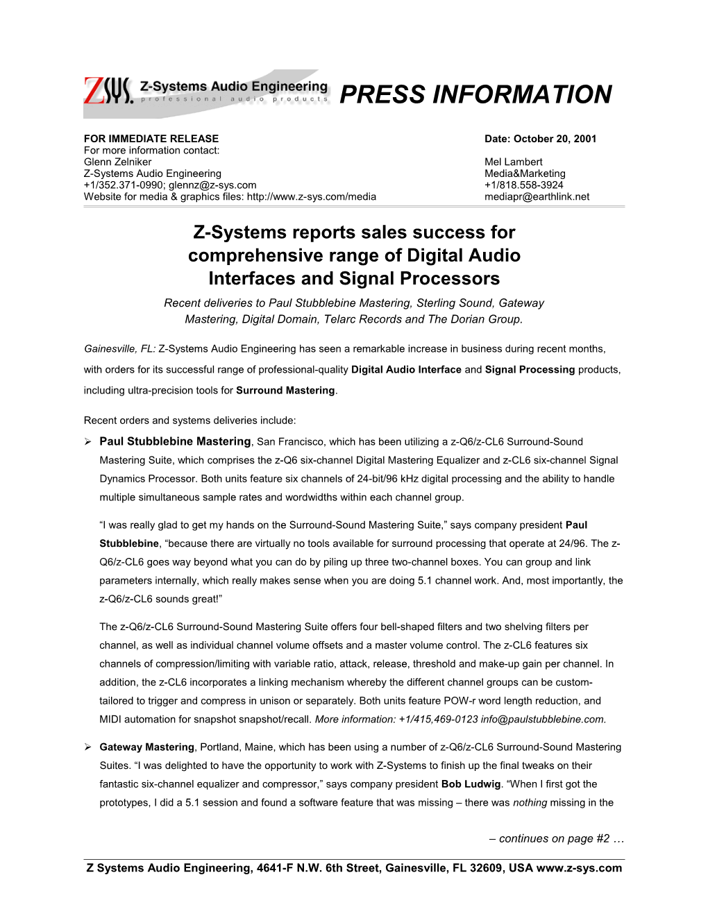 Z-Systems Reports Sales Success for Interfaces & Processors Page 2