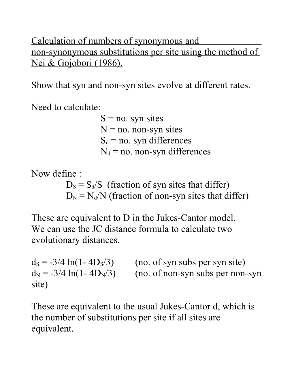 Calculation of Numbers of Synonymous and Non-Synonymous Substitutions Per Site Using The