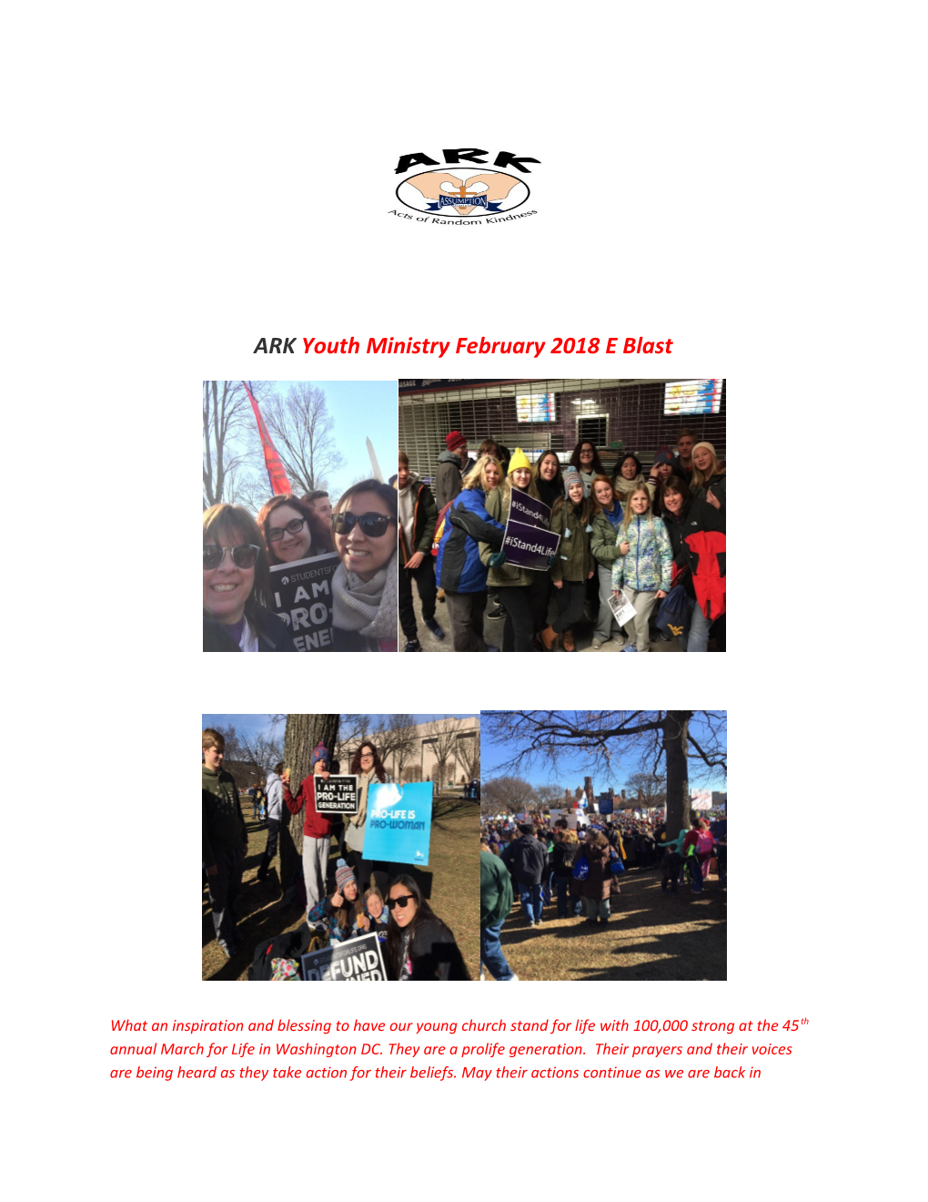 ARK Youth Ministry February 2018 E Blast