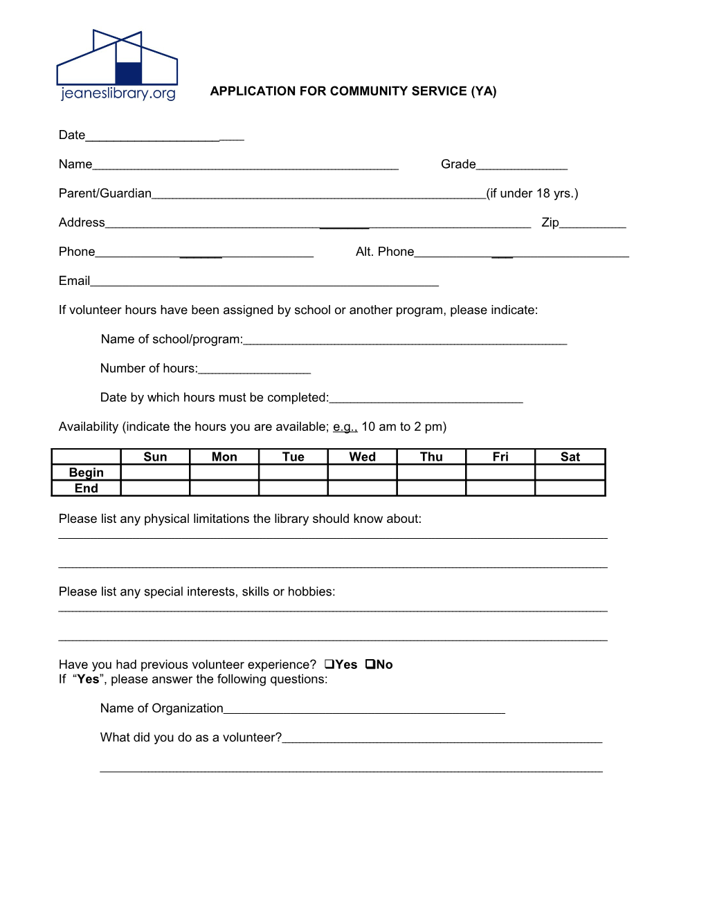 Application for Community Service (Ya)