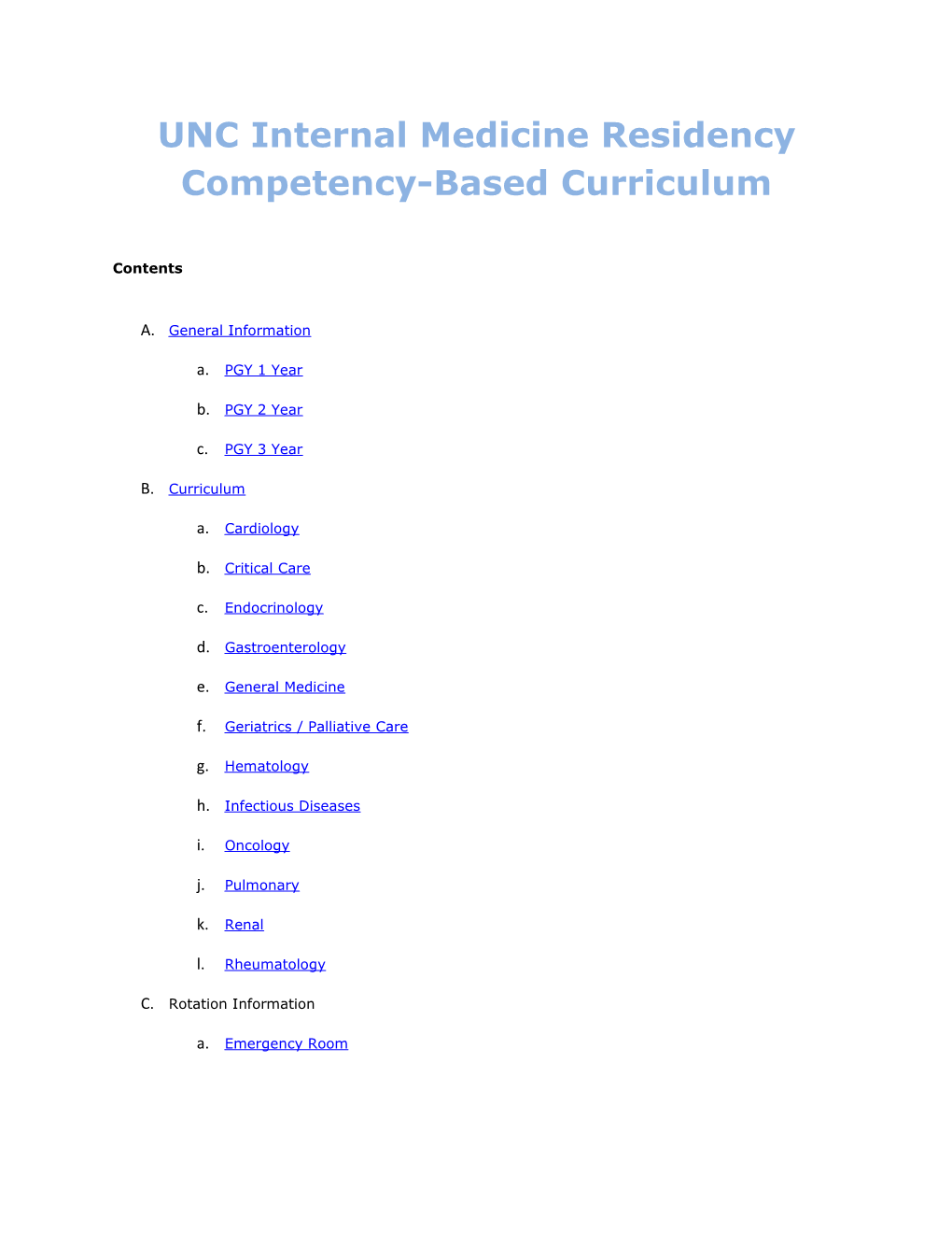 UNC Internal Medicine Residency Competency-Based Curriculum