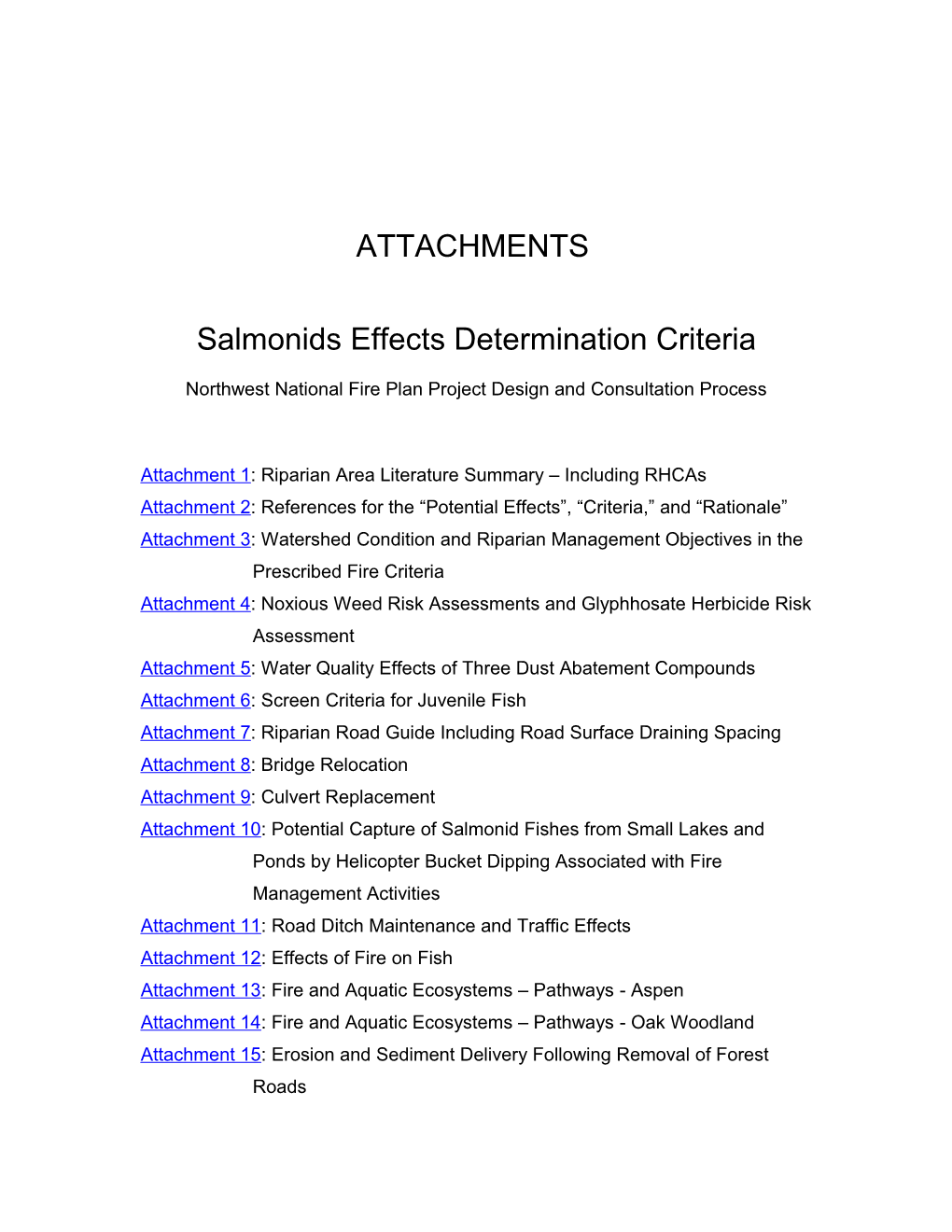 Salmonids Effects Determination Criteria