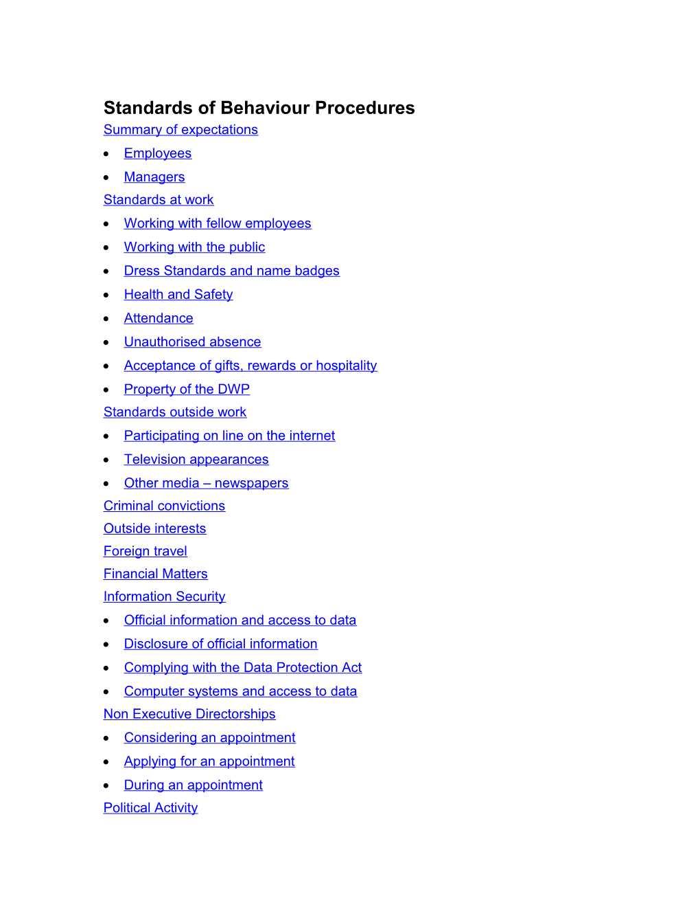 Standards of Behaviour Procedures