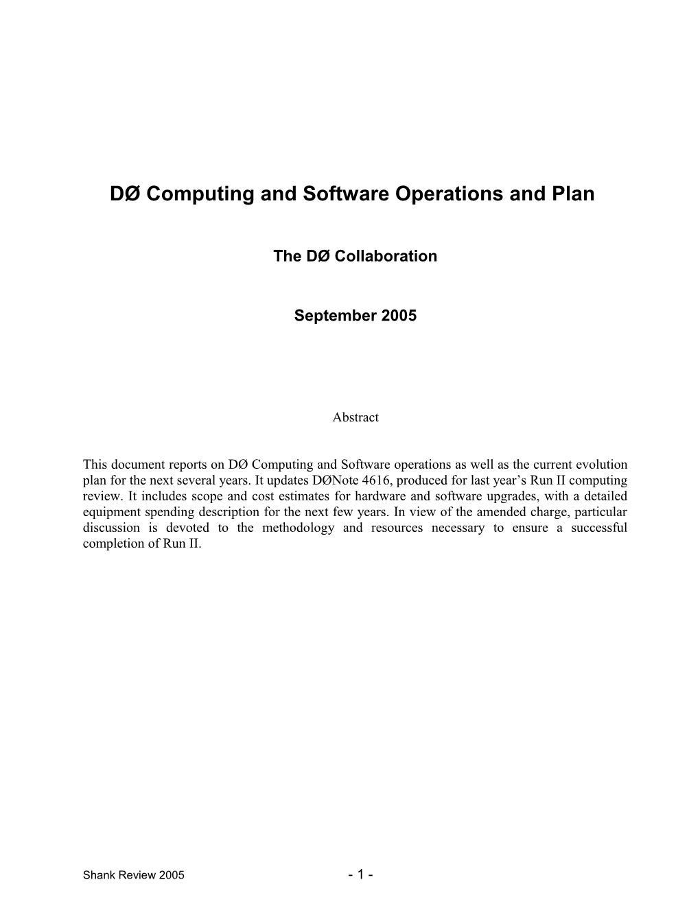 DØ Computing and Software Operations and Plan