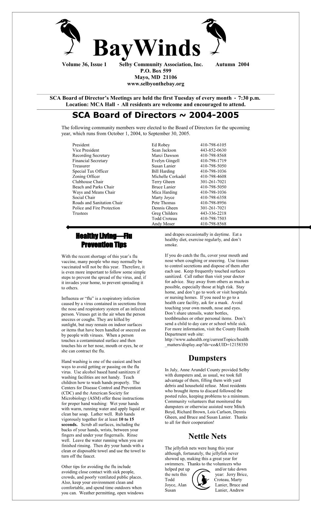 Volume 36, Issue 1 Selby Community Association, Inc. Autumn 2004