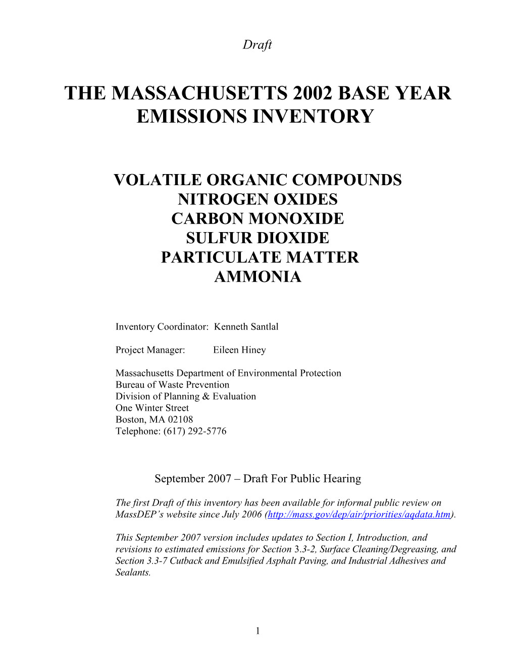 The Massachusetts 2002 Base Year