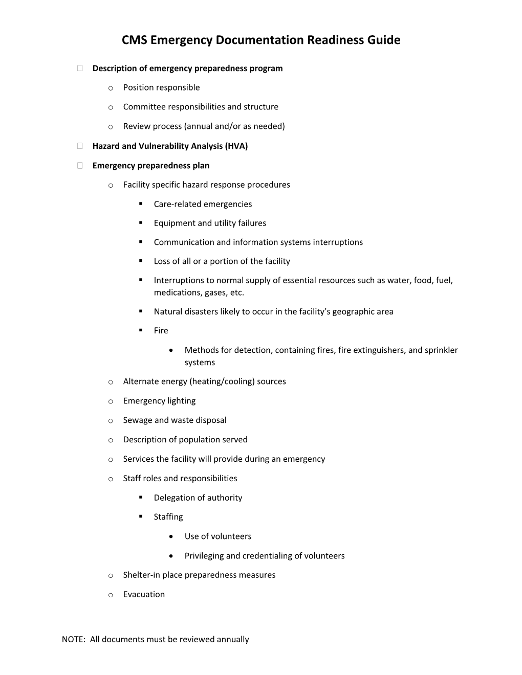 CMS Emergency Documentation Readiness Guide