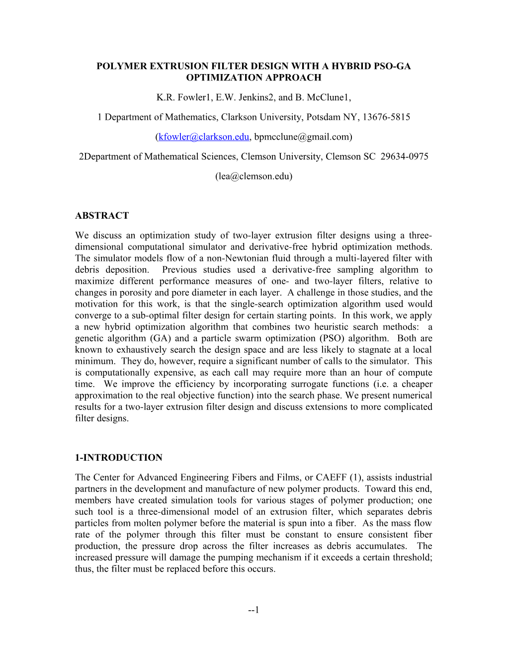 Polymer Extrusion Filter Design with a Hybrid Pso-Ga Optimization Approach