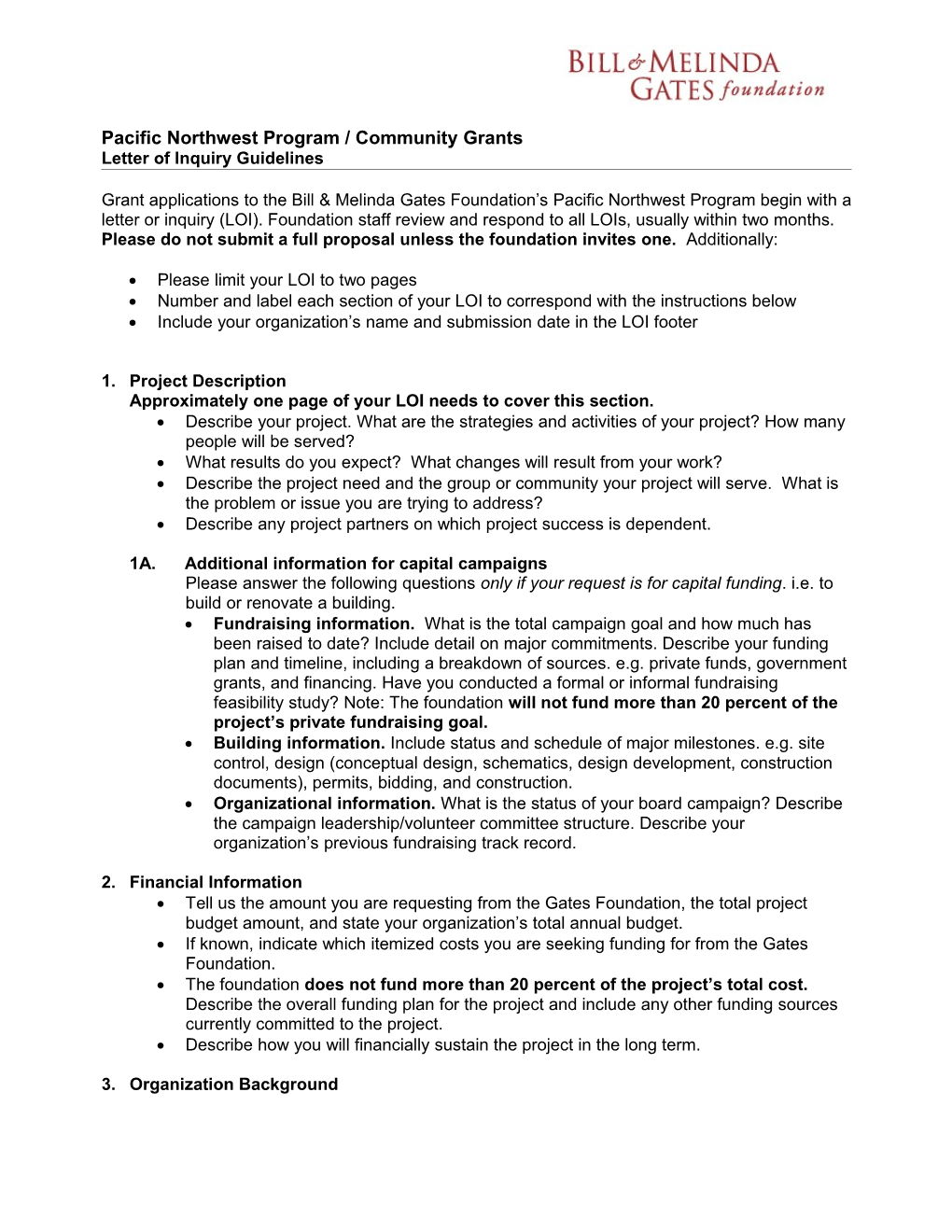 Pacific Northwest Letter of Inquiry Guidelines