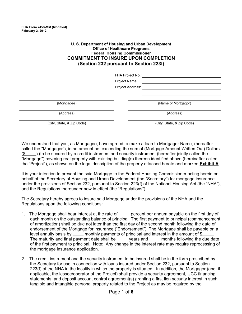 FHA Form 2453-MM (Modified)