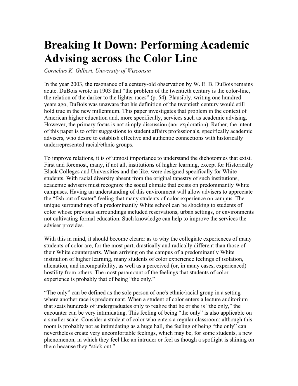 Breaking It Down: Performing Academic Advising Across the Color Line
