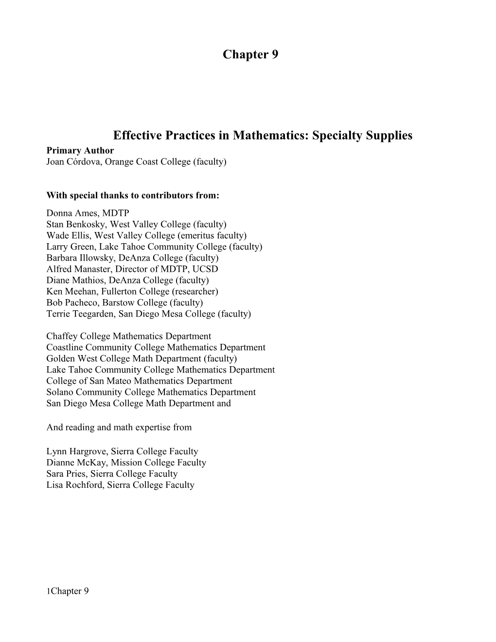 Effective Practices in Mathematics: Specialty Supplies