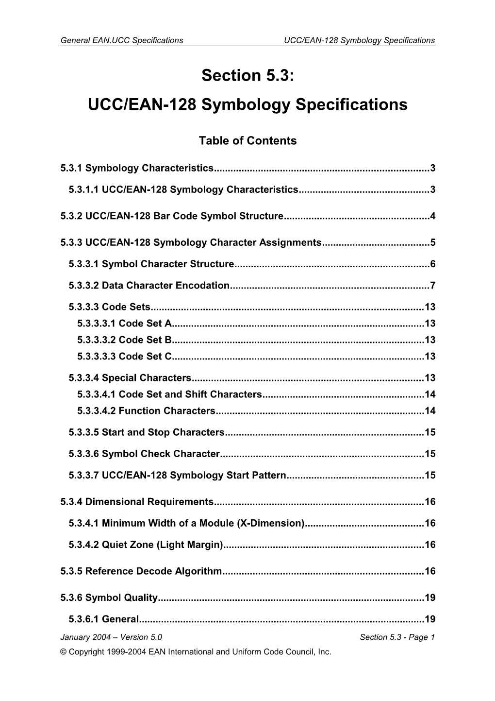 General EAN.UCC Specifications, V5.0