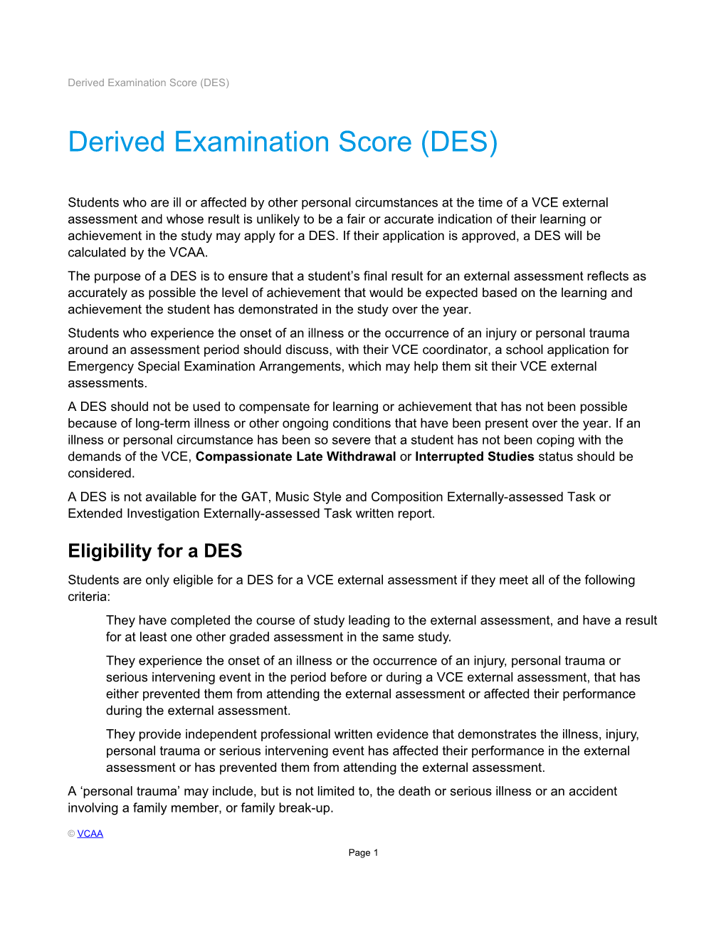 Derived Examination Score (DES)