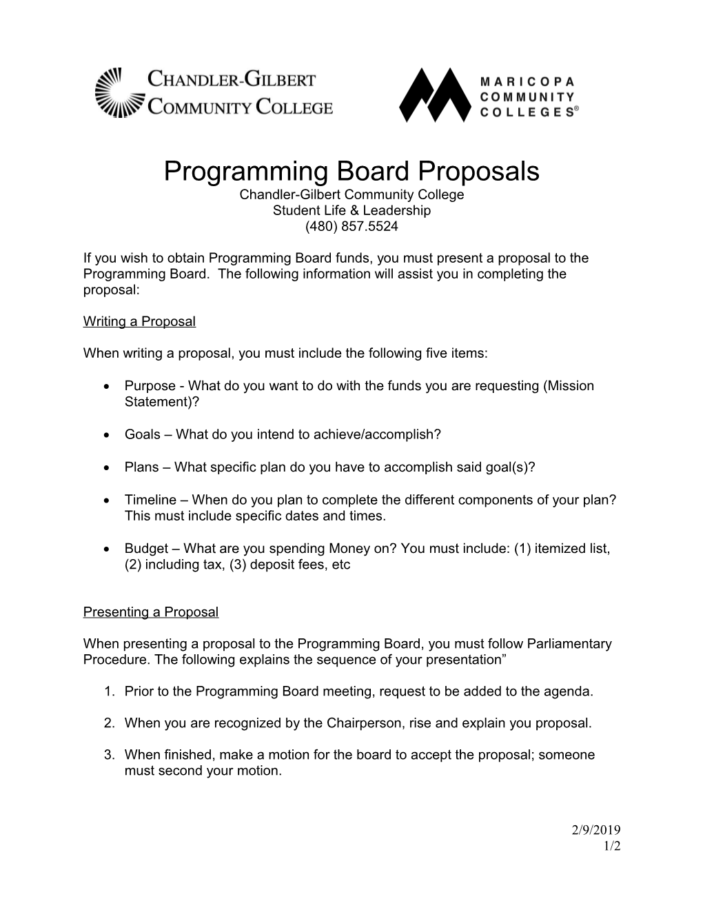 Programming Board Proposal Guidelines