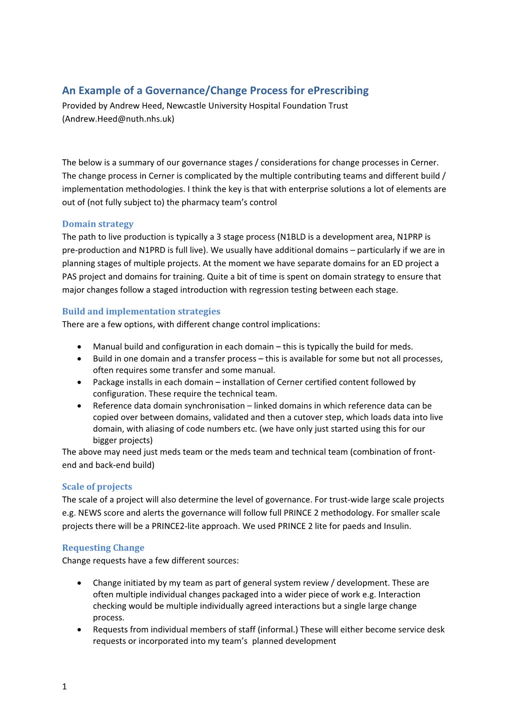 An Example of a Governance/Change Process for Eprescribing