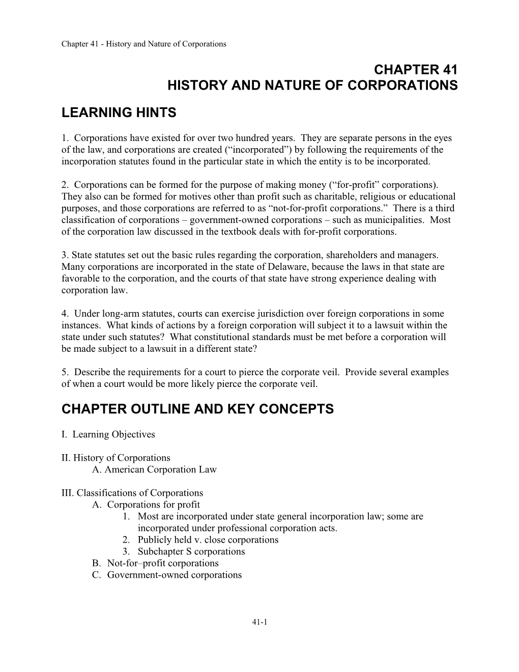 Chapter 41 - History and Nature of Corporations