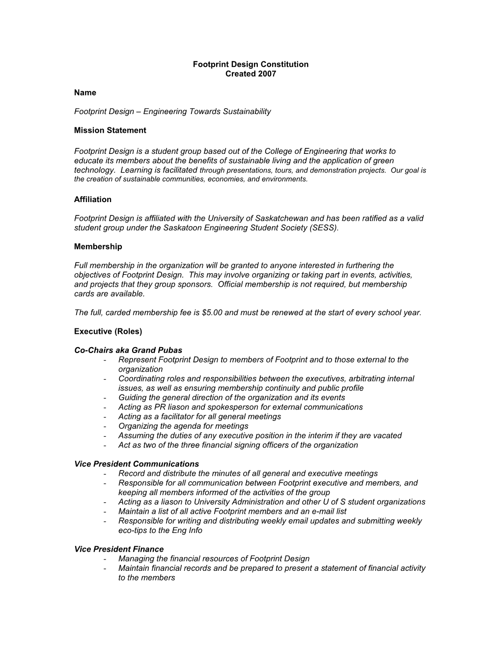 Footprint Design Constitution