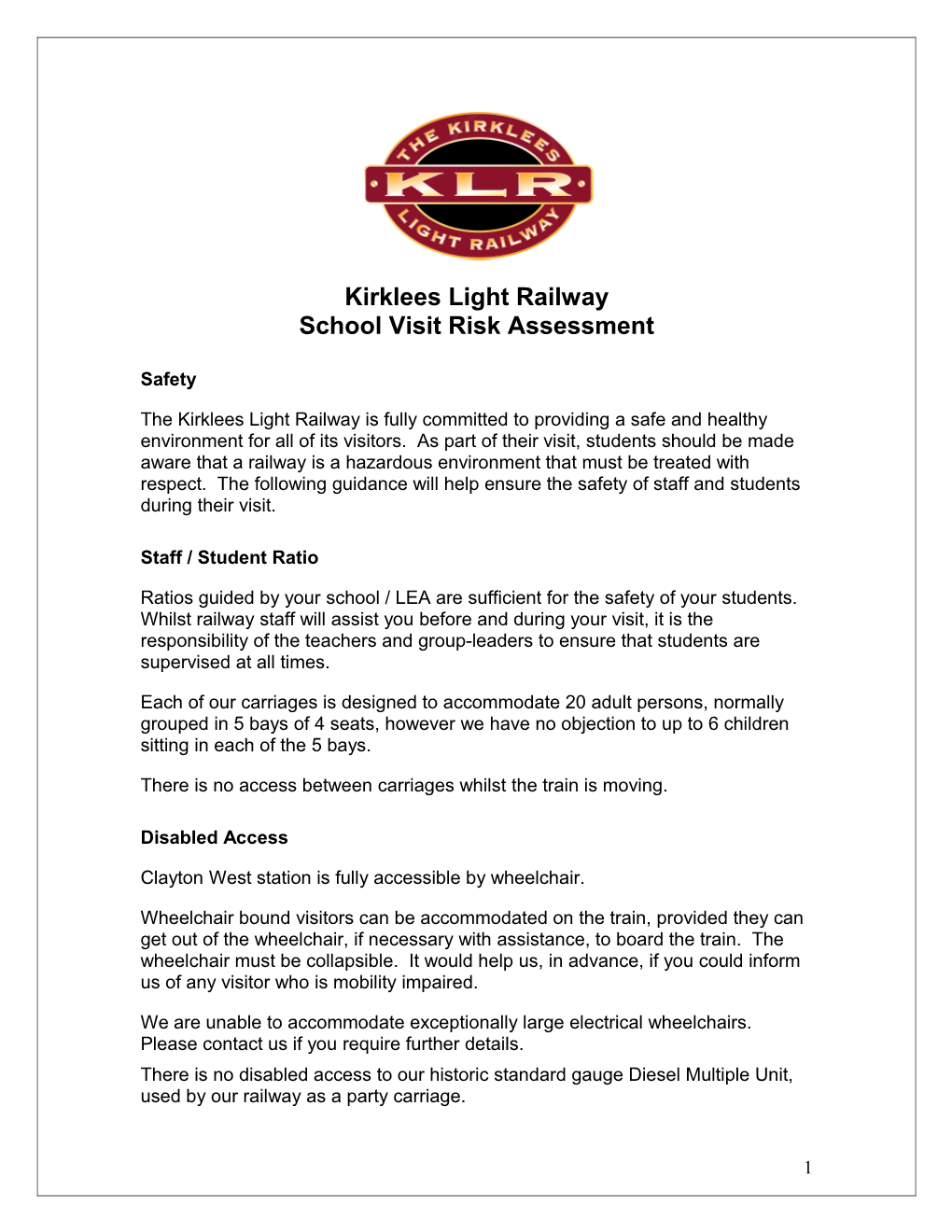 School Visit Risk Assessment