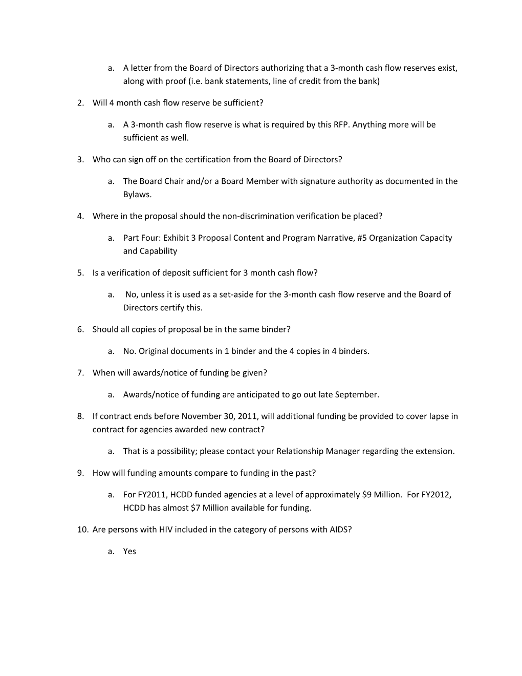 Questions from RFP Pre-Proposal Meeting
