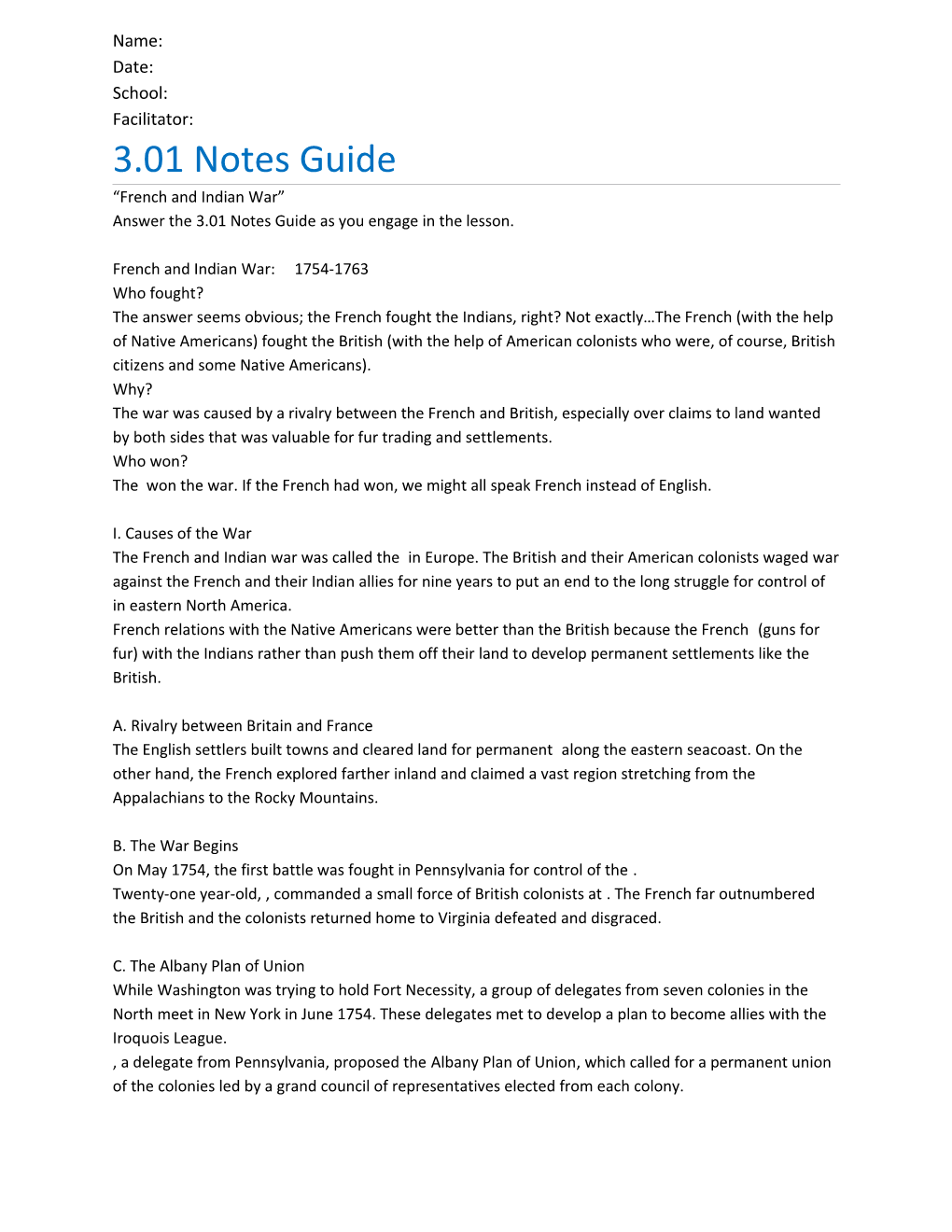 Answer the 3.01 Notes Guide As You Engage in the Lesson