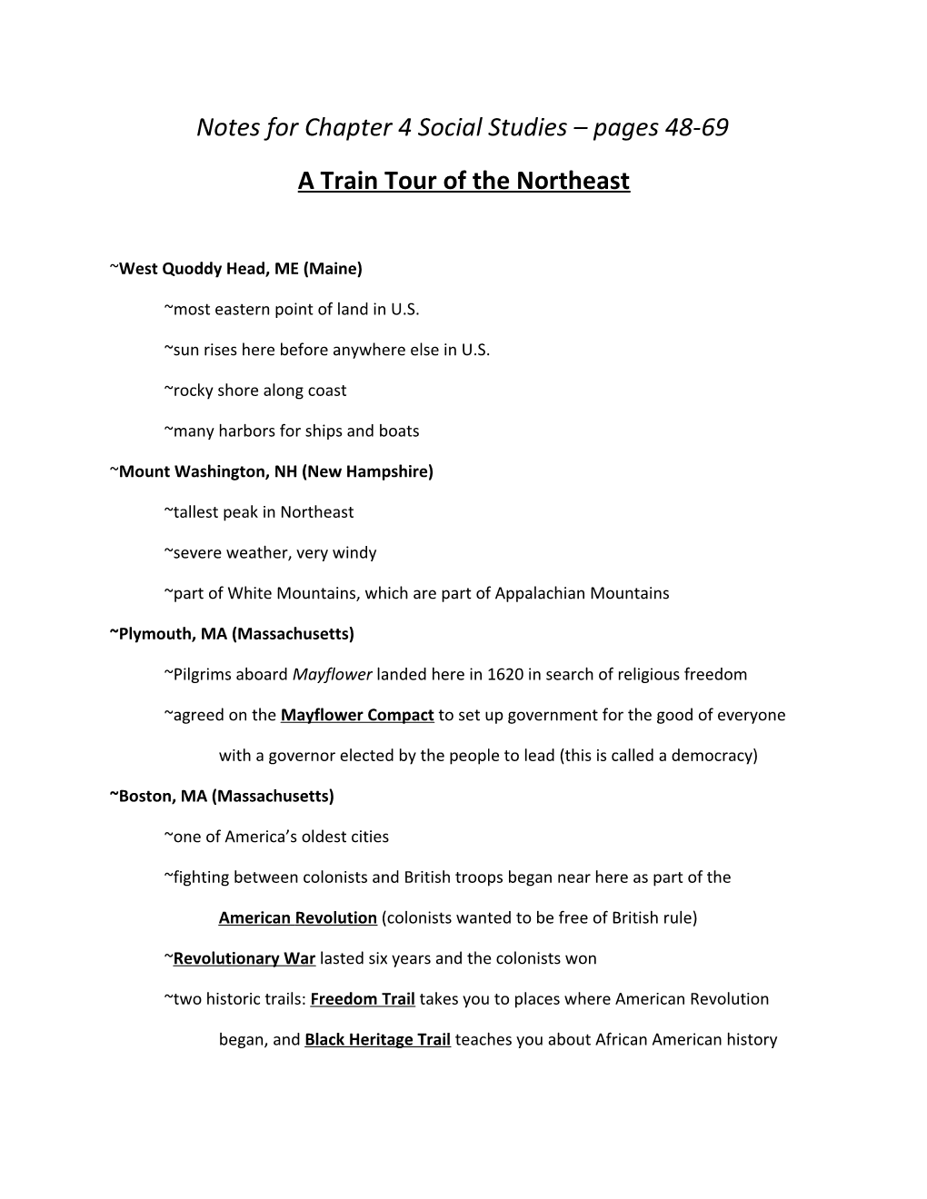 Notes for Chapter 4 Social Studies Pages 48-69