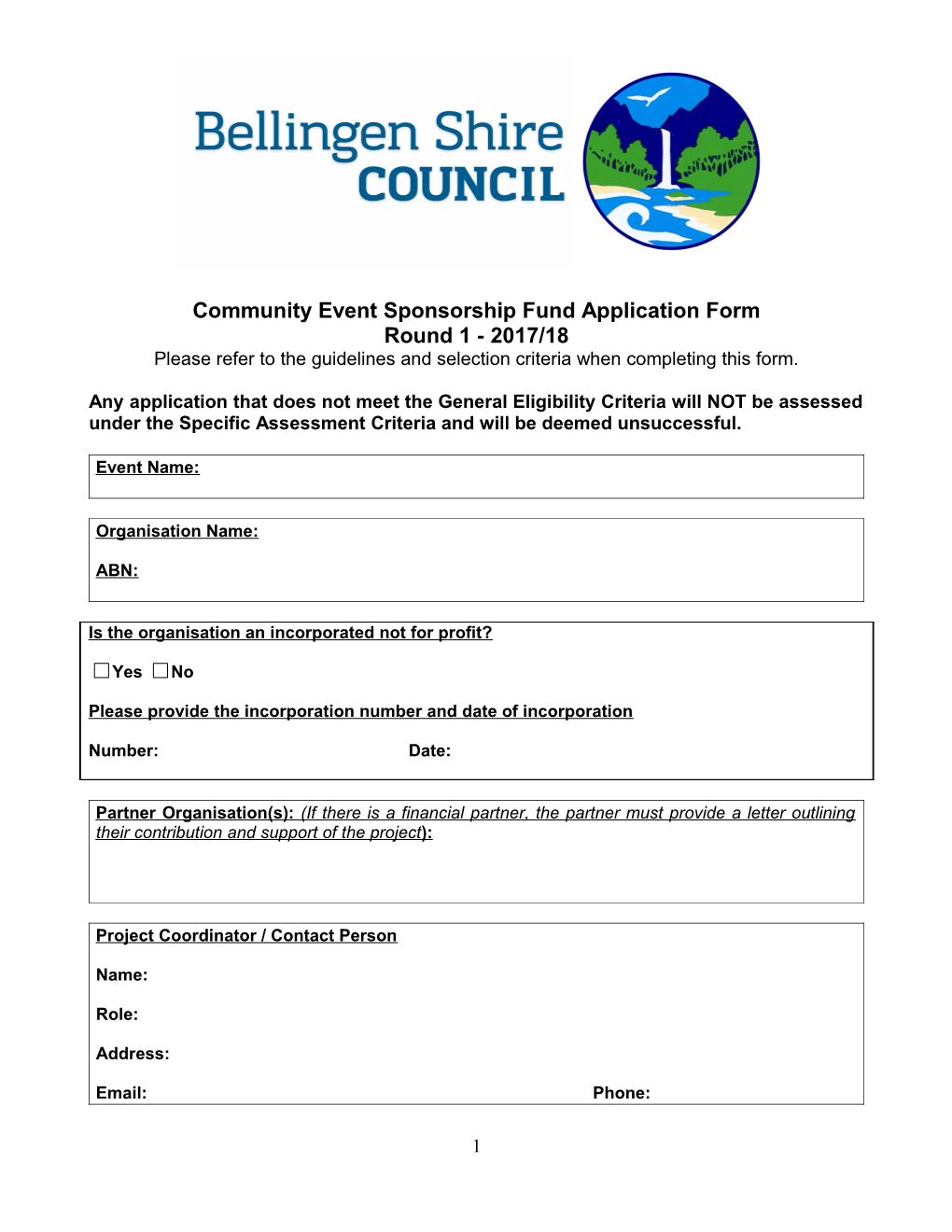 Community Event Sponsorship Fund Application Form