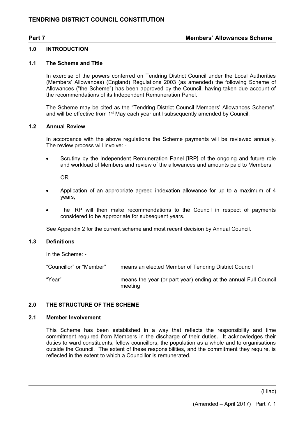 Tendring District Council Constitution