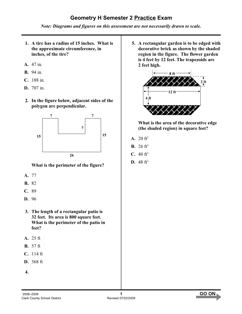 Geometry Hsemester 2 Practice Exam