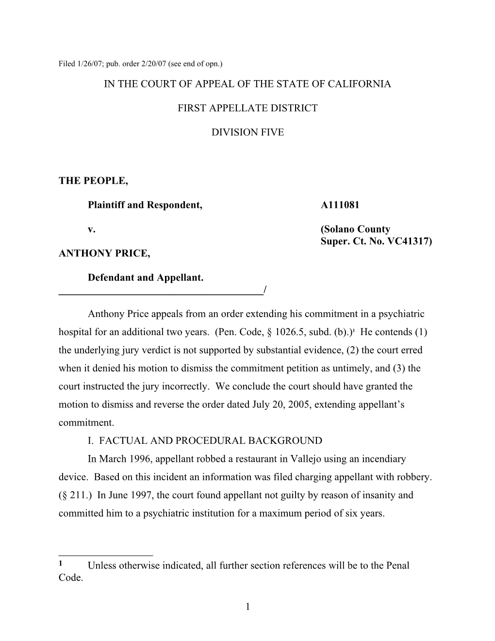 Filed 1/26/07; Pub. Order 2/20/07 (See End of Opn.)