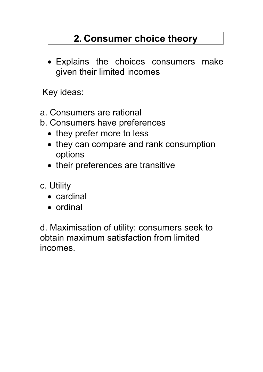 Topic 2 Consumer Choice Theory