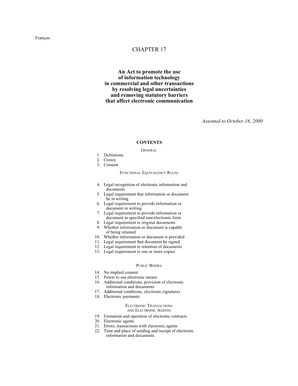 Electronic Commerce Act, 2000, S.O. 2000, C. 17 - Bill 88