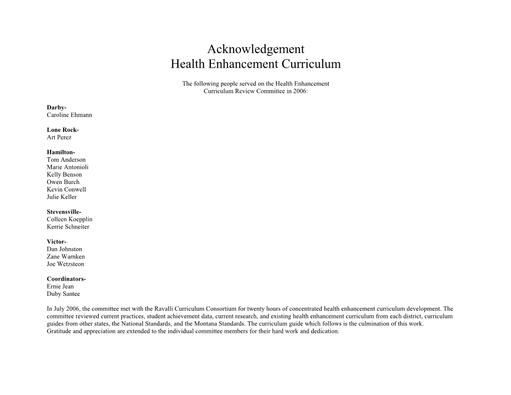 The Following People Served on the Health Enhancement