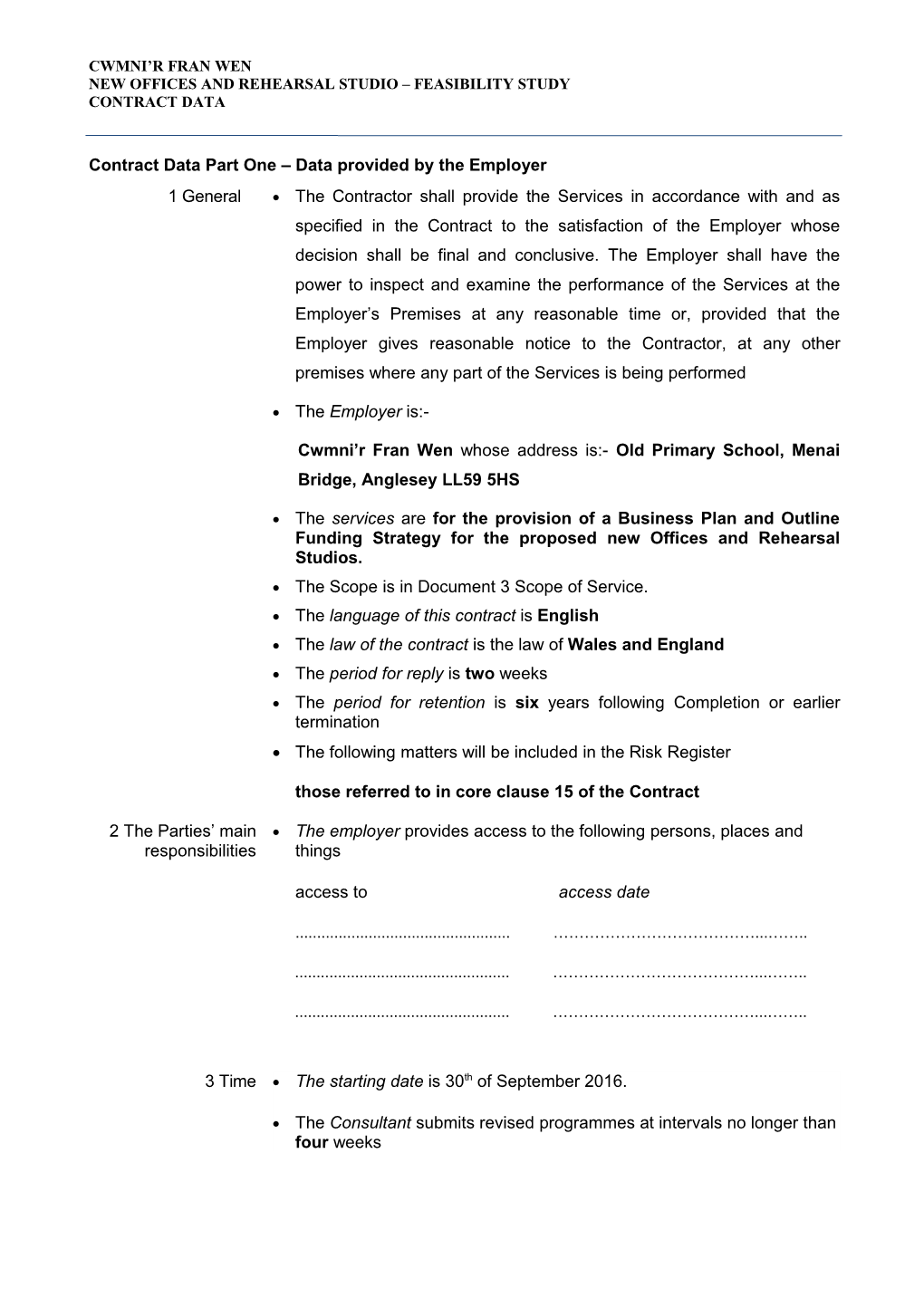 Tender Documents for the Appointment of A