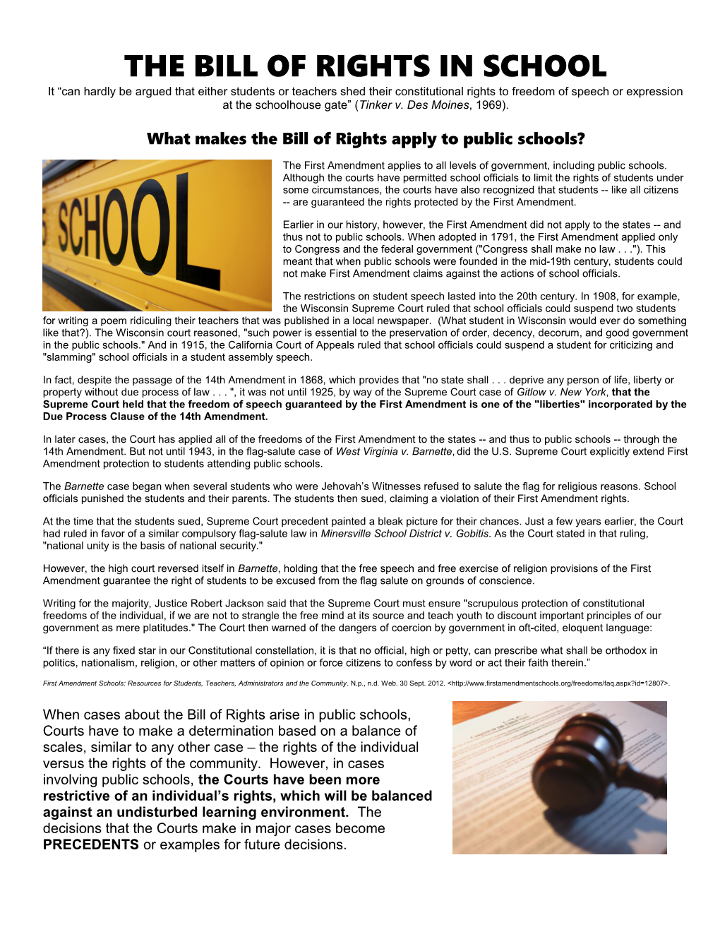 The Bill of Rights in School