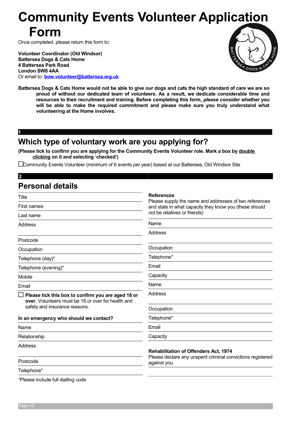 Community Events Volunteer Application Form
