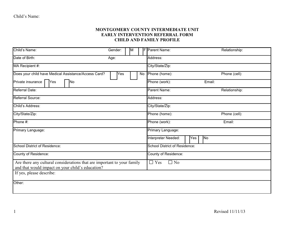 Child and Family Questionnaire