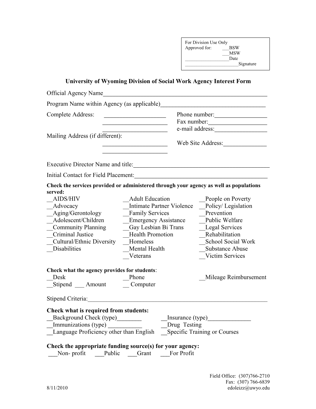 Agency Interest Form