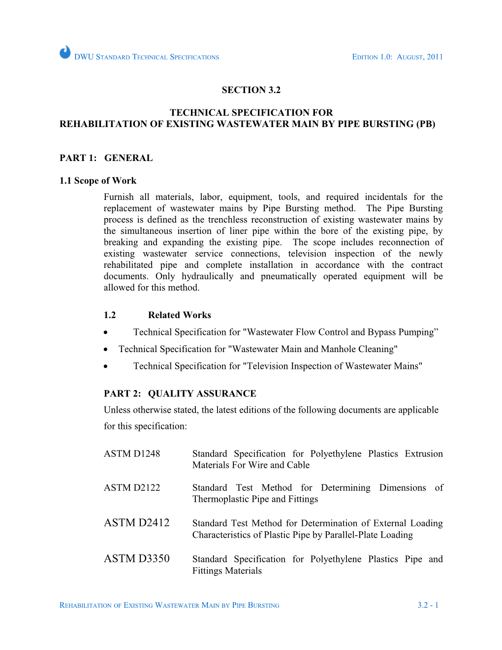 Sec 3.2: Rehab. Ex. Wastewater Main by Pipe Bursting (PB)