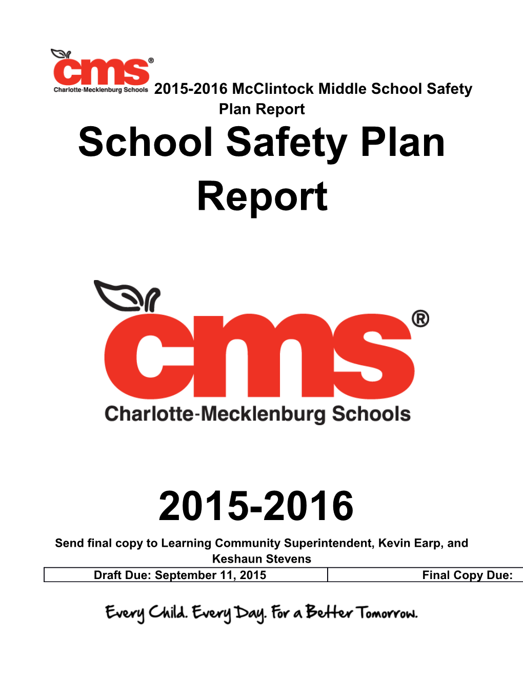 2015-2016 Mcclintock Middle School Safety Plan Report