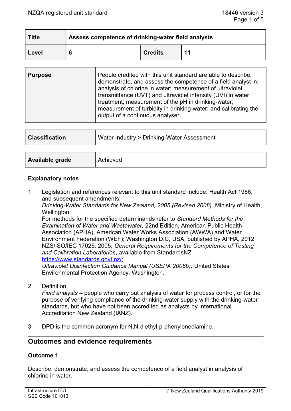 18446 Assess Competence of Drinking-Water Field Analysts