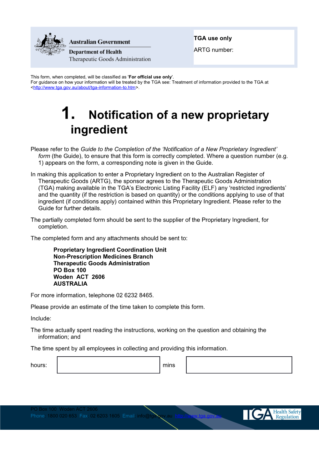 Notification of a New Proprietary Ingredient Form