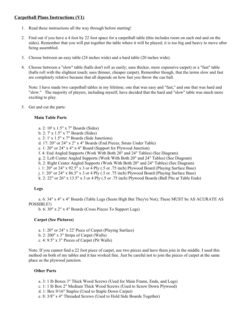 Carpetball Plans Instructions (V1)