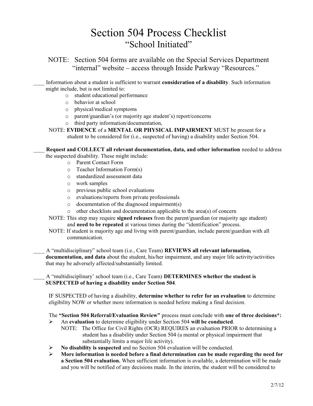 Section 504 Process Checklist