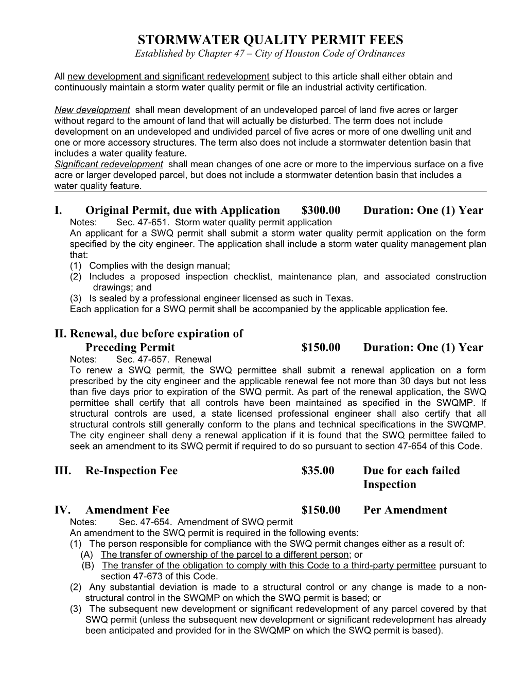 Stormwater Quality Permit Fees