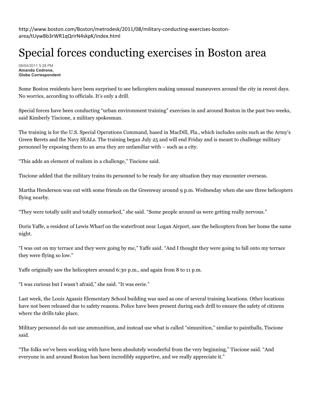 Special Forces Conducting Exercises in Boston Area