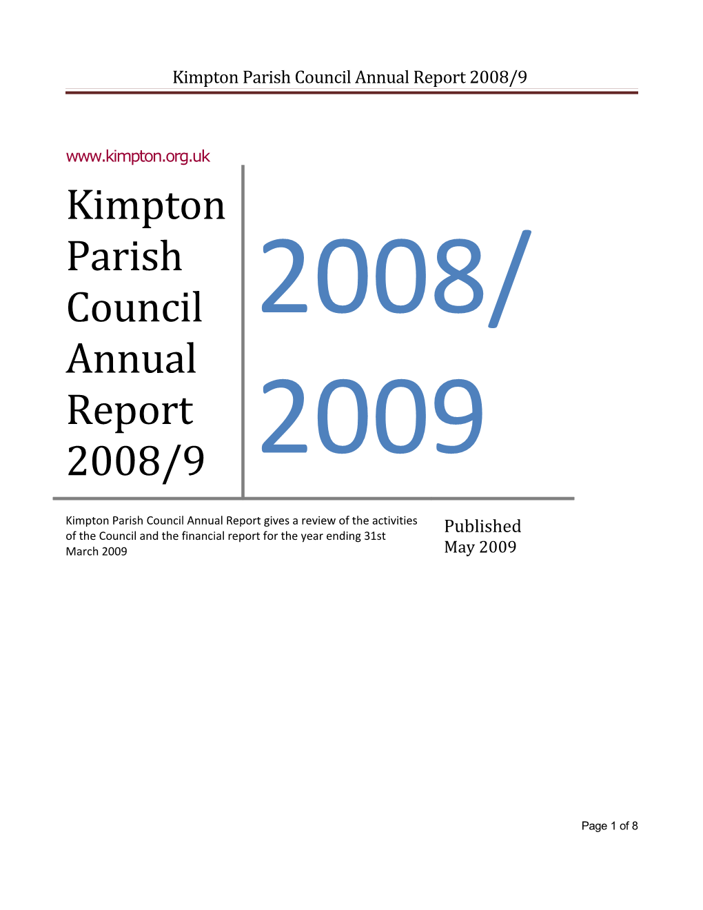 Kimpton Parish Council Annual Report 2008/9